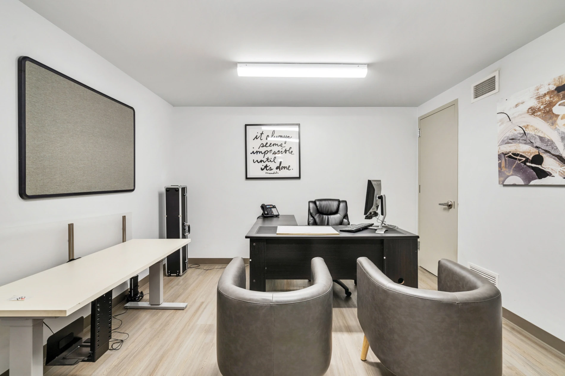 Energy efficient lighting and light wood floors.