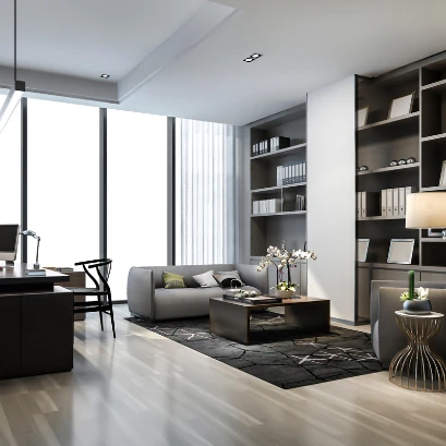 Open concept reception area with lounge. 
