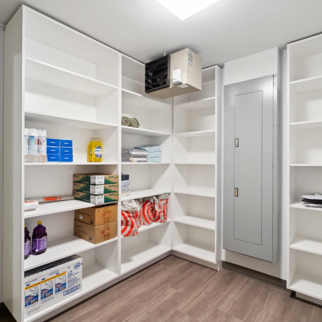 Floor-to-ceiling open concept shelving.
